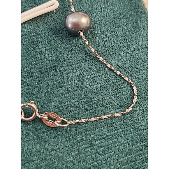 Sterling Silver Grey Pearl Necklace 18" Floating Freshwater Minimalist Jewelry - Picture 5 of 7